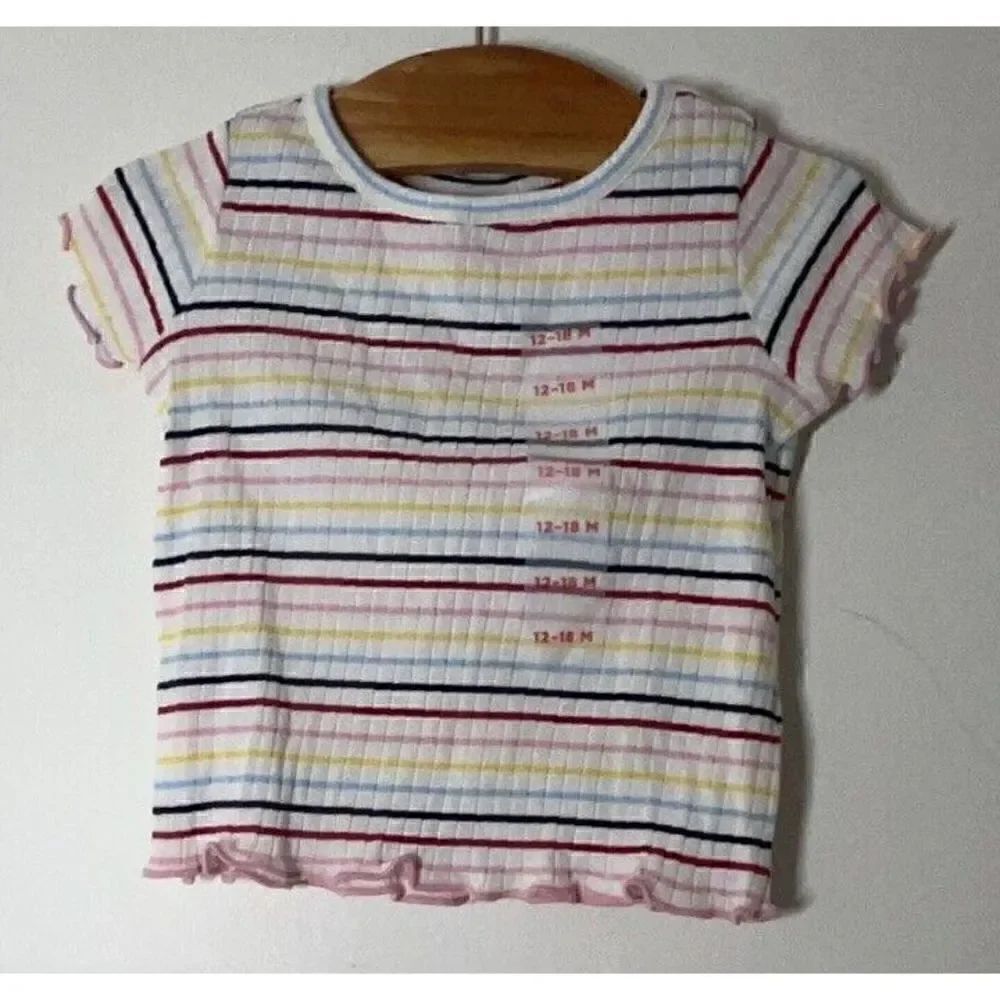 Old Navy 12-18 Months Ribbed Raibnbow Striped Flutter Sleeve Baby Girl Top